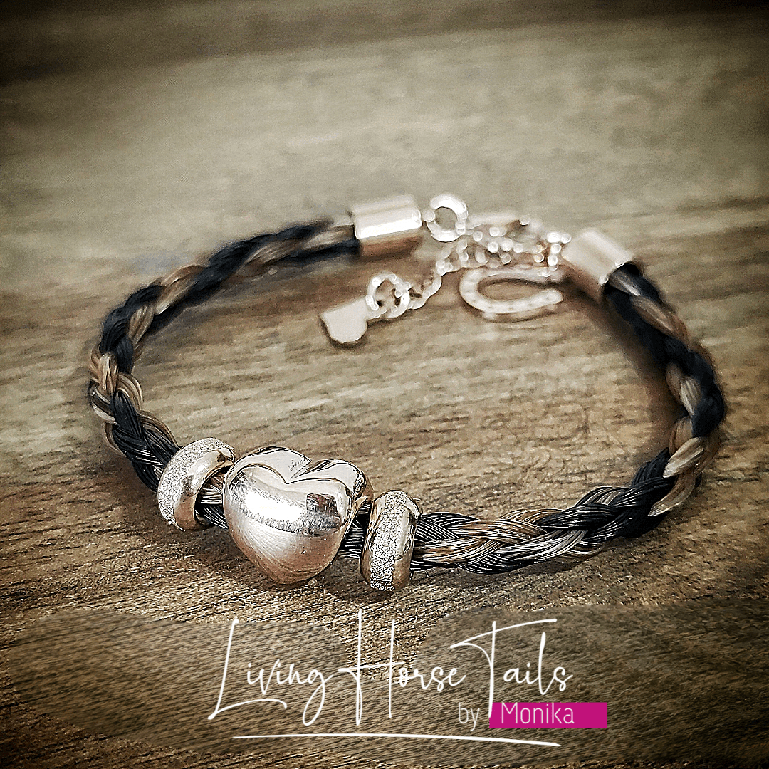 Living Horse Tails Love Heart beaded horse hair bracelet Custom jewellery Monika Australia horsehair keepsake