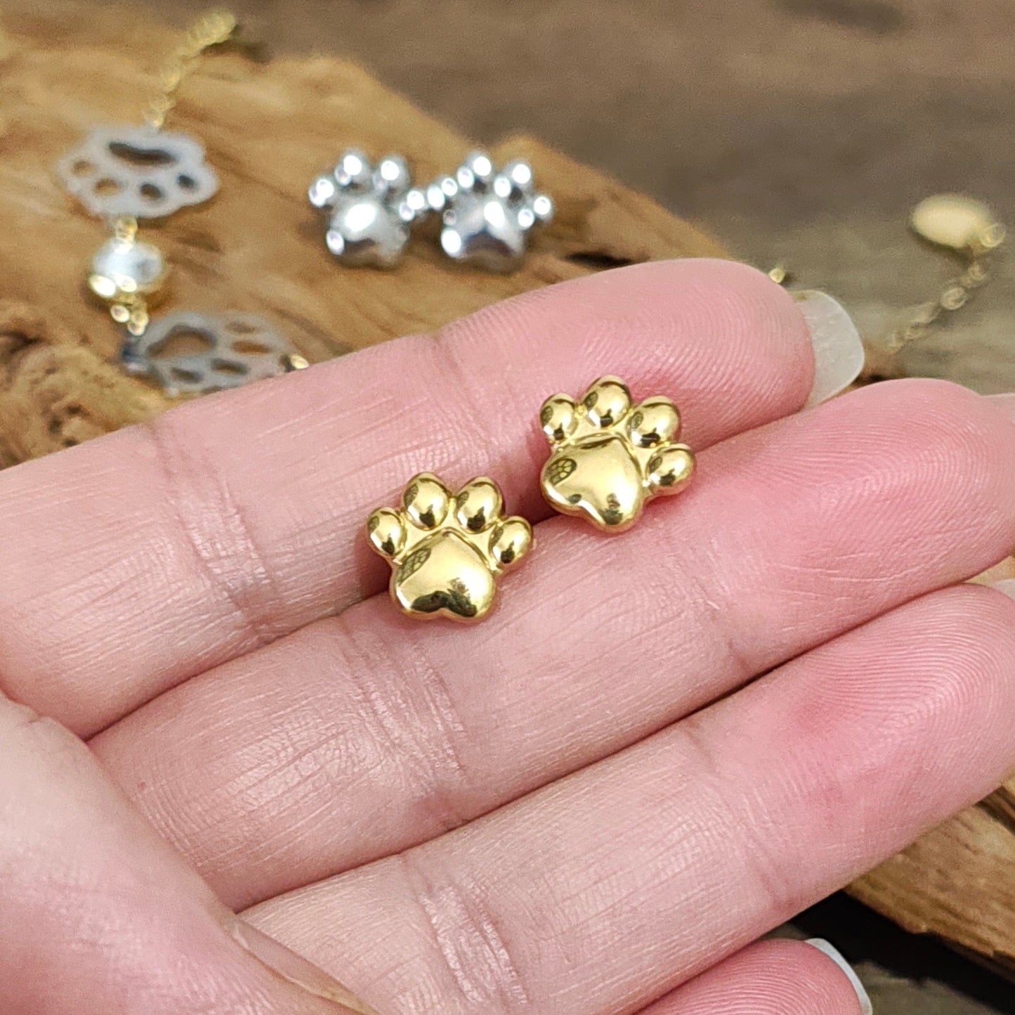 Living Horse Tails Paw print Stud Earrings Custom jewellery Monika Australia horsehair keepsake