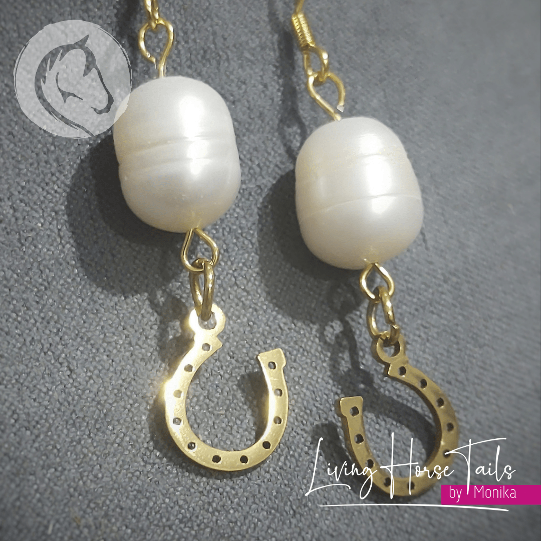 Living Horse Tails Pearl Horseshoe Earrings Custom jewellery Monika Australia horsehair keepsake