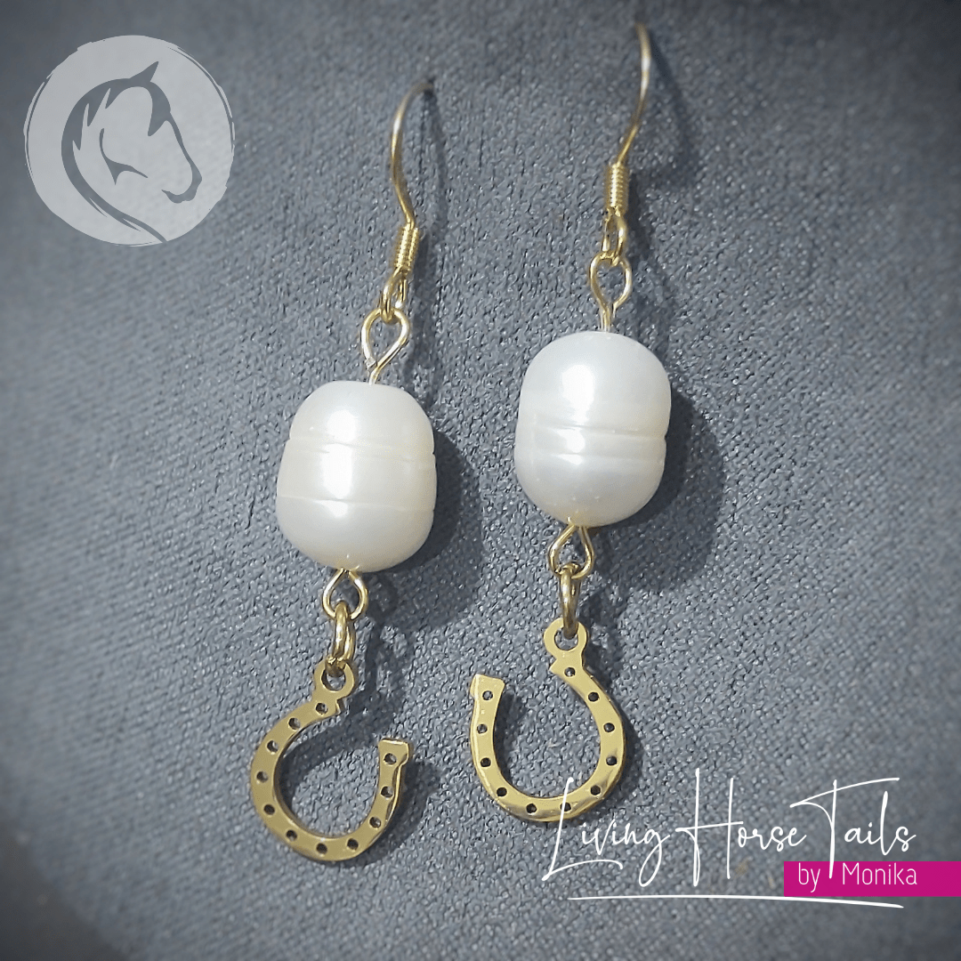 Living Horse Tails Pearl Horseshoe Earrings Custom jewellery Monika Australia horsehair keepsake