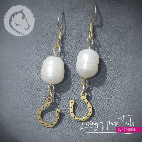 Living Horse Tails Pearl Horseshoe Earrings Custom jewellery Monika Australia horsehair keepsake