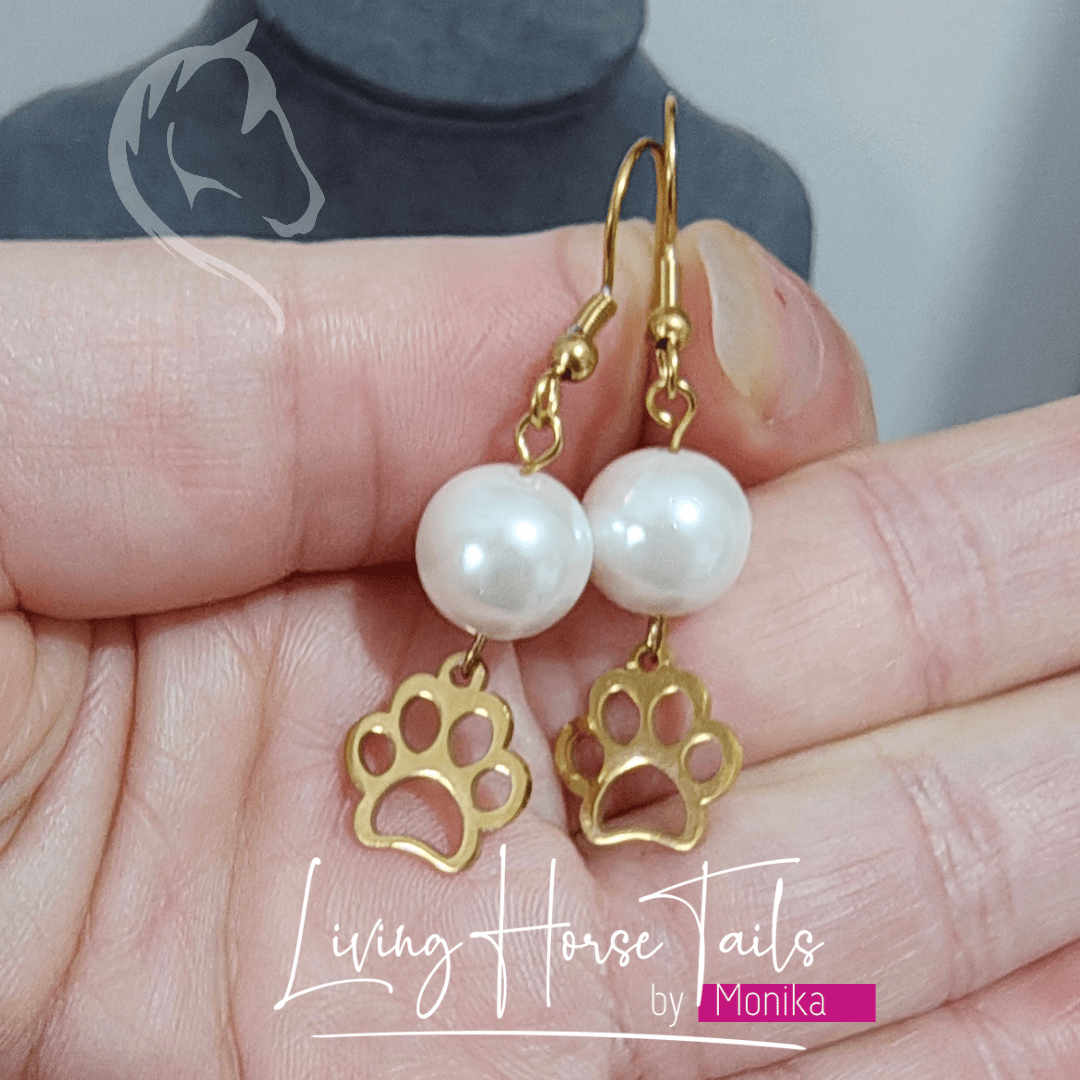 Living Horse Tails Pearl Paw print Earrings Custom jewellery Monika Australia horsehair keepsake