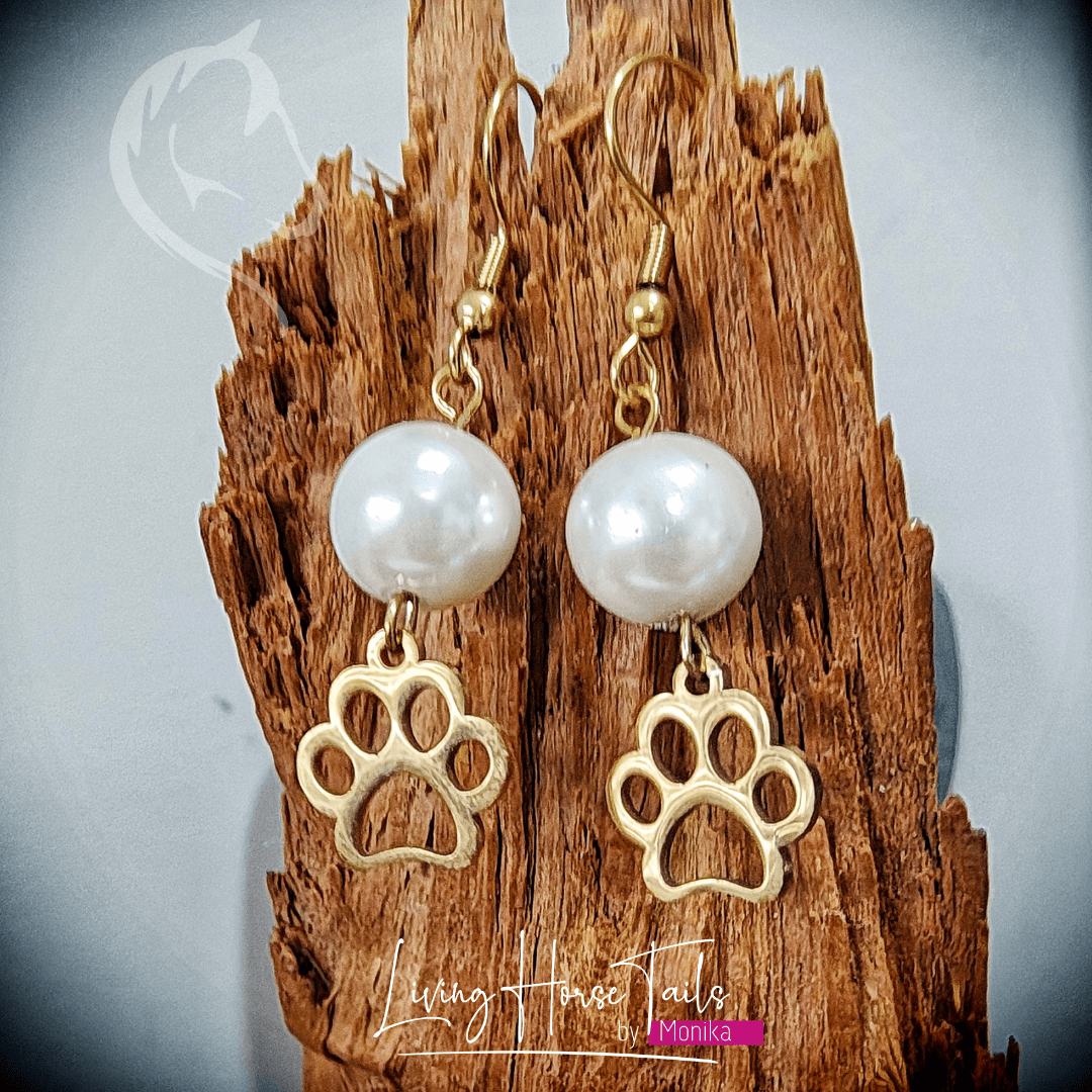 Living Horse Tails Pearl Paw print Earrings Custom jewellery Monika Australia horsehair keepsake