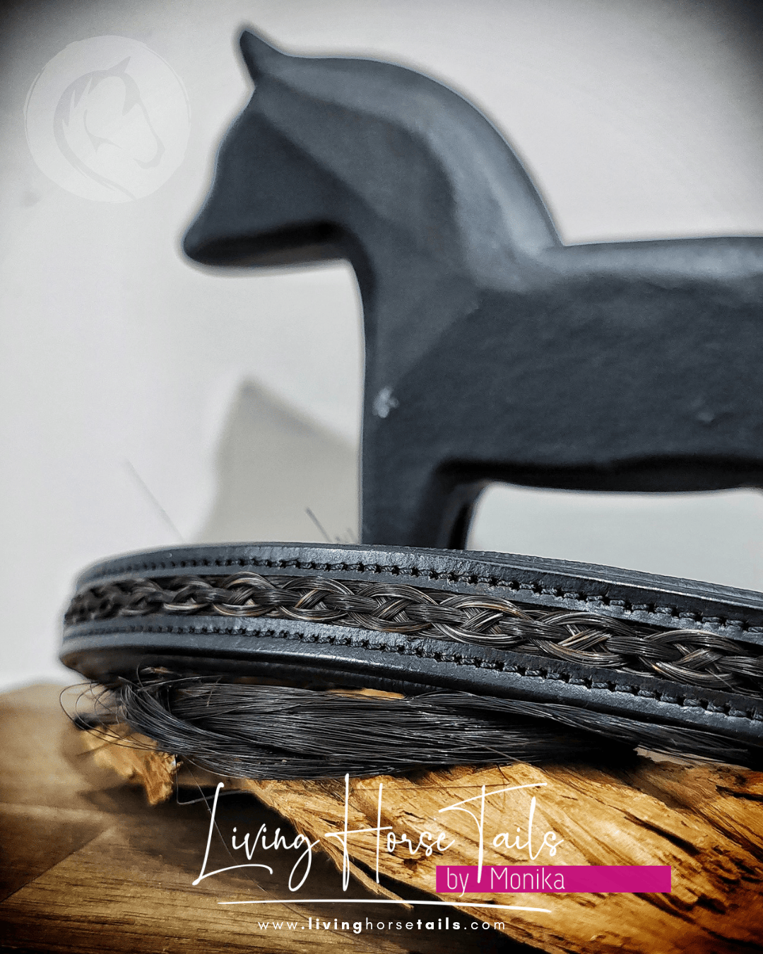 Living Horse Tails REDUCED to CLEAR Leather Straight Browband with Braided Horsehair Inlay Custom jewellery Monika Australia horsehair keepsake