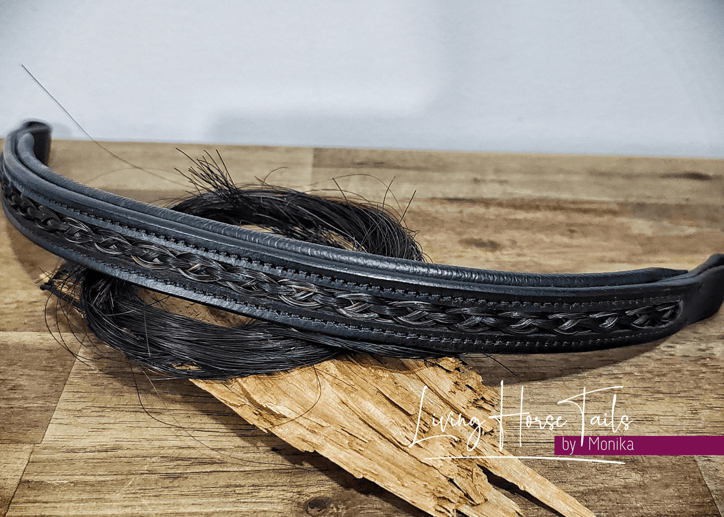 Living Horse Tails REDUCED to CLEAR Leather Straight Browband with Braided Horsehair Inlay Custom jewellery Monika Australia horsehair keepsake