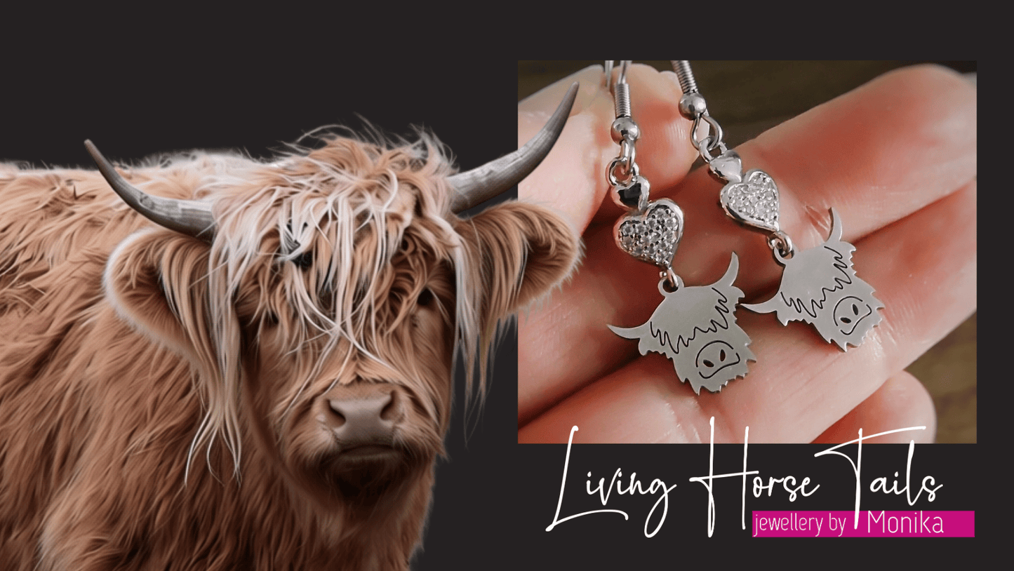 Living Horse Tails Scottish Highland Cow Earrings Custom jewellery Monika Australia horsehair keepsake