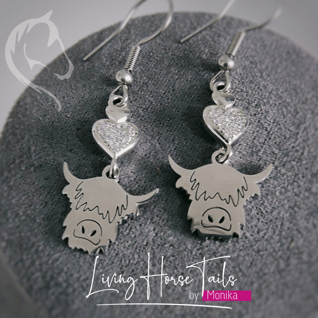 Living Horse Tails Scottish Highland Cow Earrings Custom jewellery Monika Australia horsehair keepsake