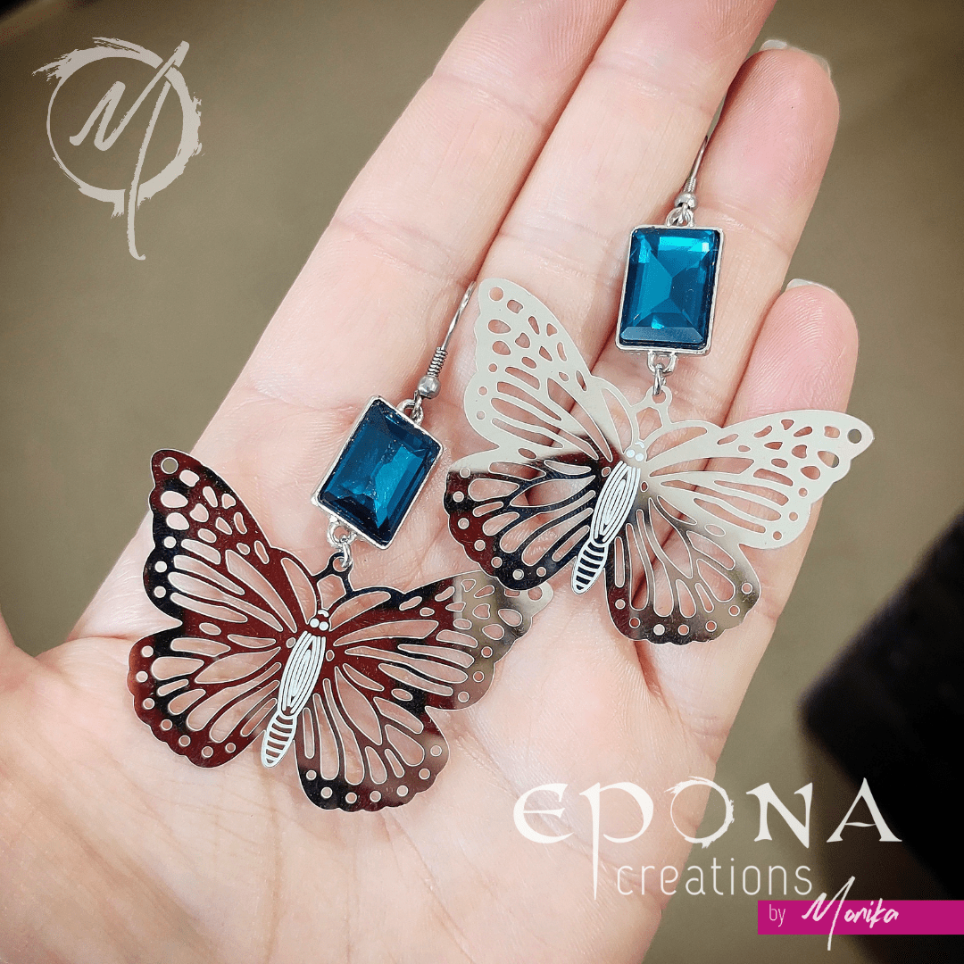 Load image into Gallery viewer, Living Horse Tails Shimmering Butterfly Earrings Custom jewellery Monika Australia horsehair keepsake
