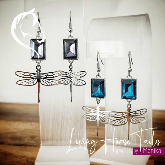 Living Horse Tails Shimmering Dragonfly Earrings Custom jewellery Monika Australia horsehair keepsake