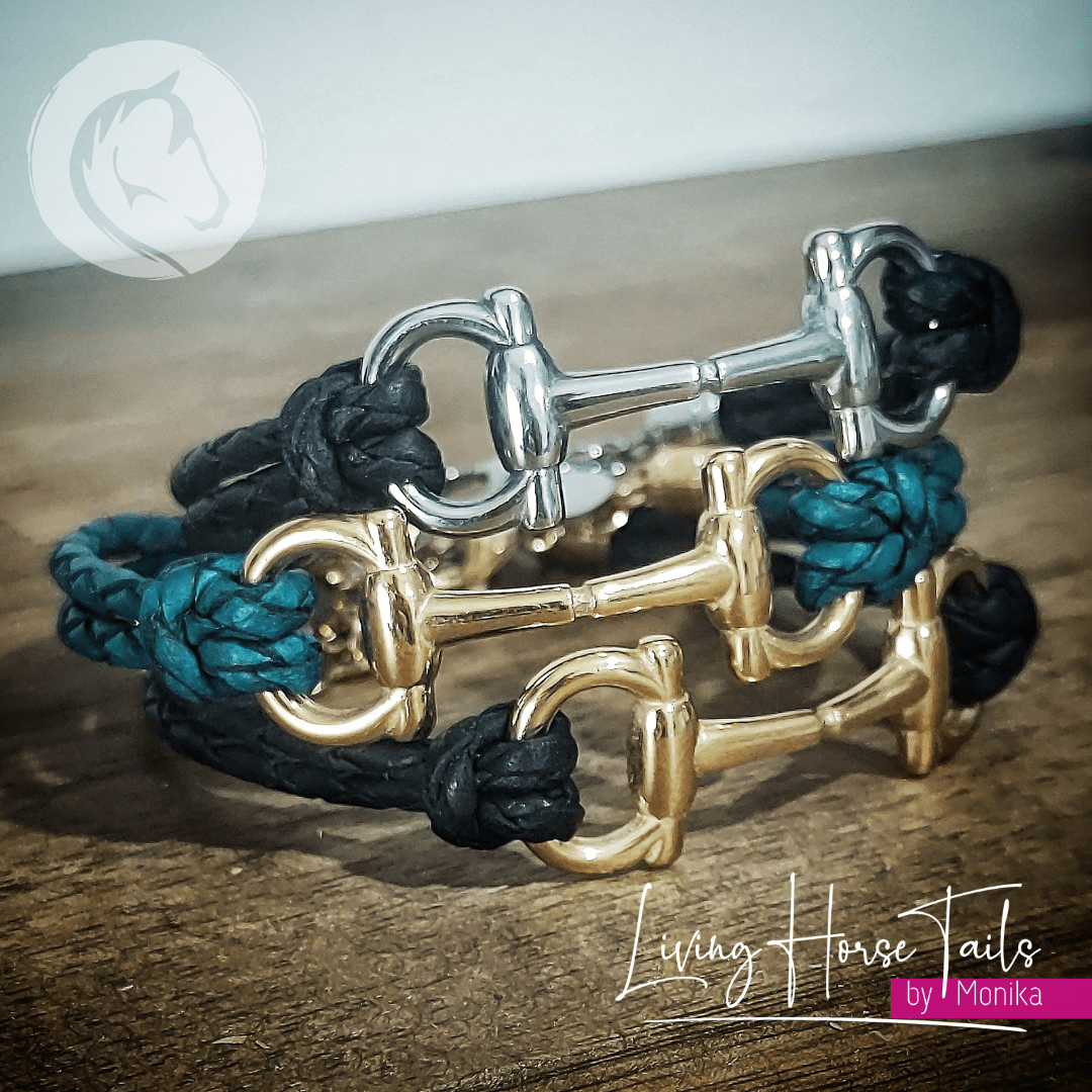 Living Horse Tails Snaffle bit Turquoise Leather bracelet Custom jewellery Monika Australia horsehair keepsake