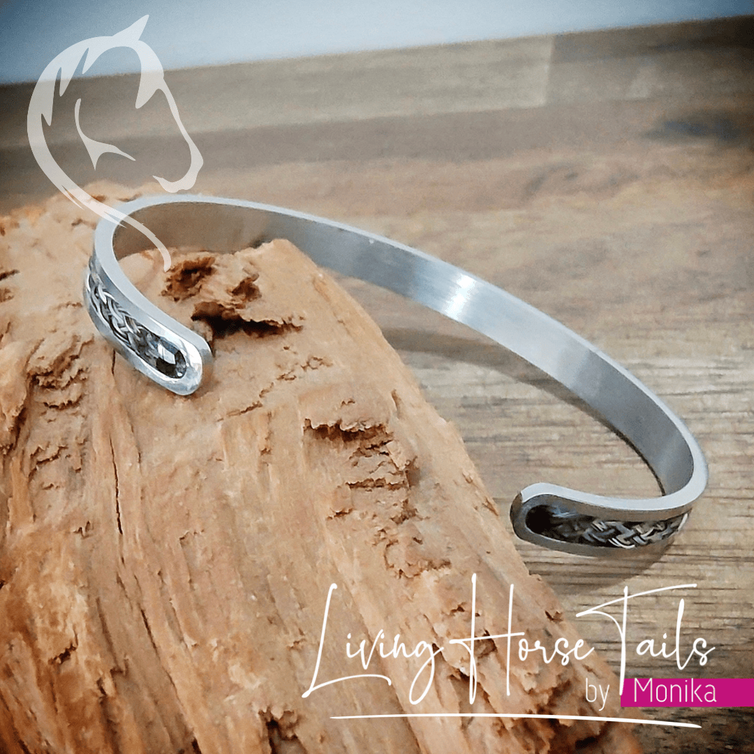 Living Horse Tails Stainless Steel Horsehair Braid Inlaid Cuff / Bangle Custom jewellery Monika Australia horsehair keepsake