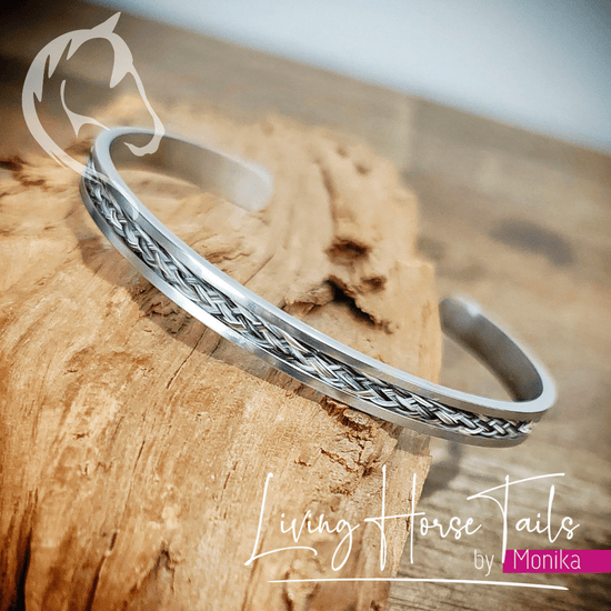 Living Horse Tails Stainless Steel Horsehair Braid Inlaid Cuff / Bangle Custom jewellery Monika Australia horsehair keepsake