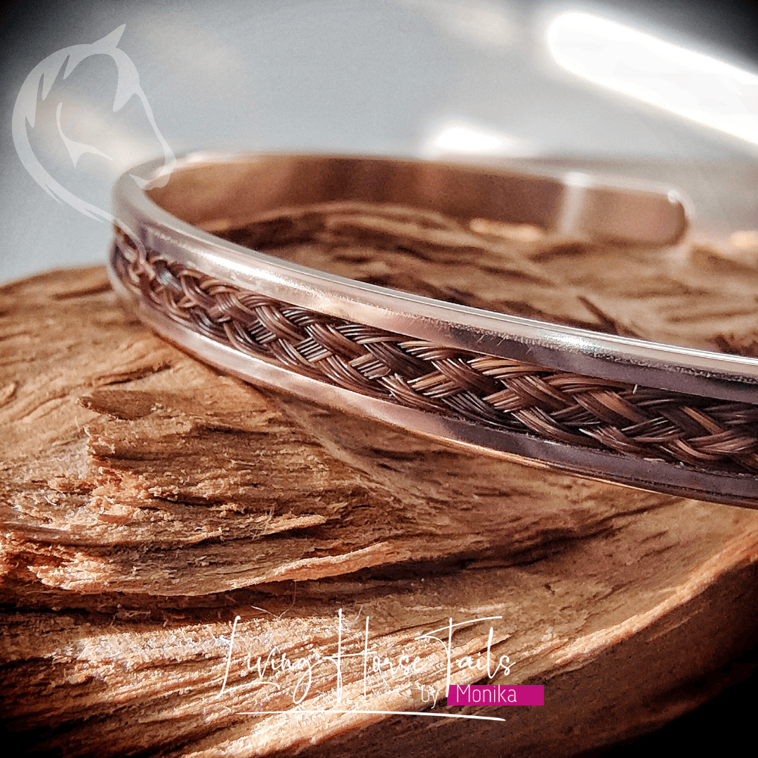 Living Horse Tails Stainless Steel Horsehair Braid Inlaid Cuff / Bangle Custom jewellery Monika Australia horsehair keepsake