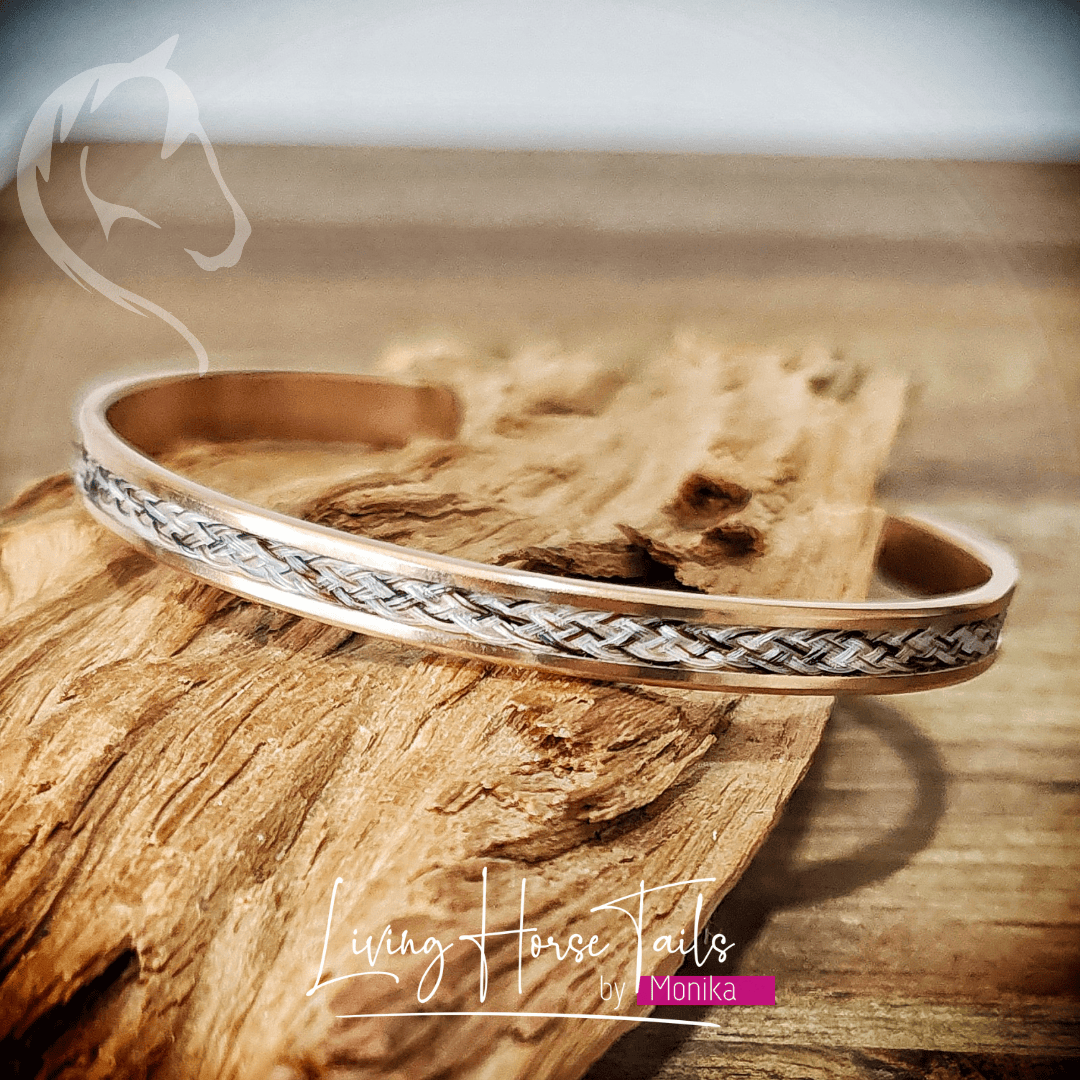 Living Horse Tails Stainless Steel Horsehair Braid Inlaid Cuff / Bangle Custom jewellery Monika Australia horsehair keepsake