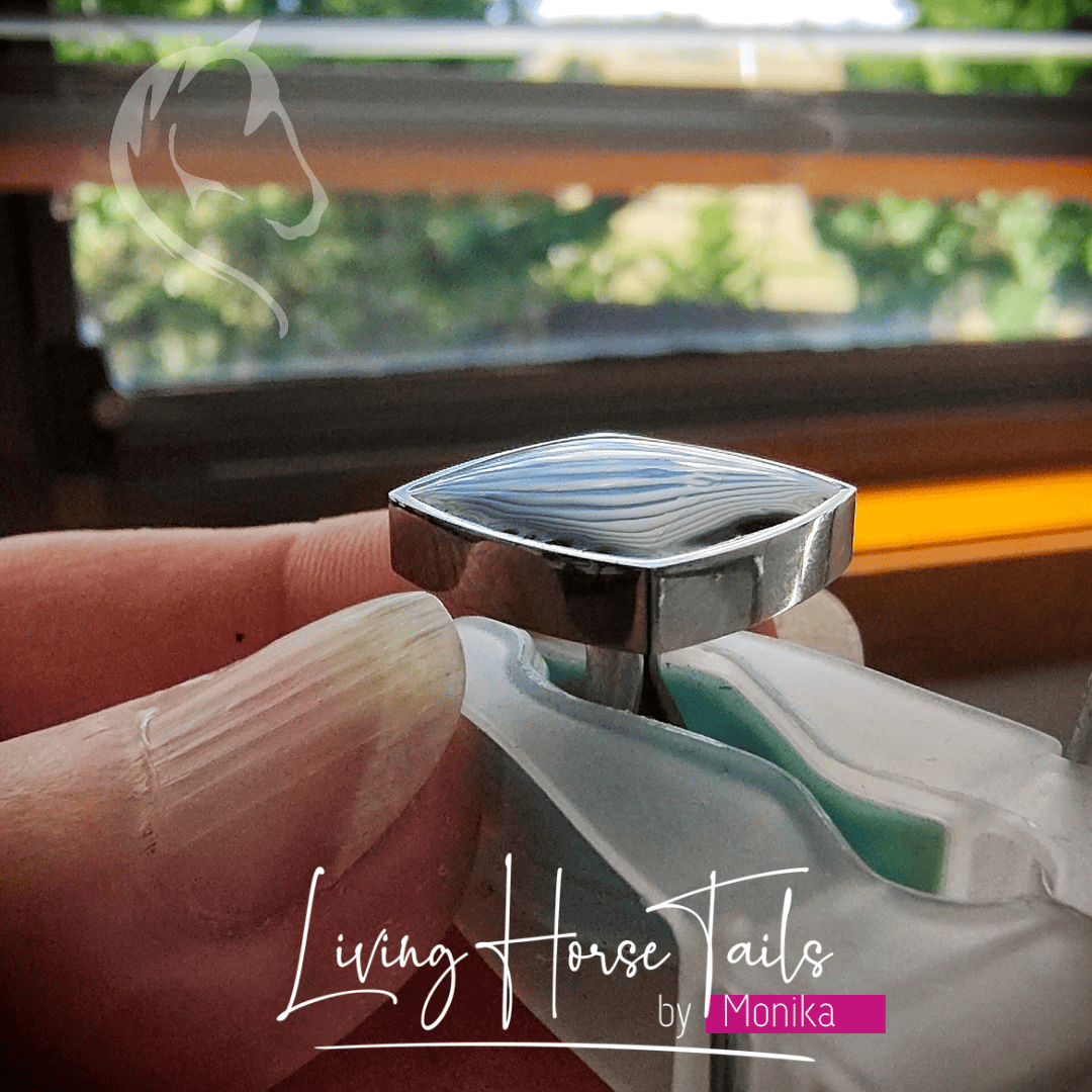 Living Horse Tails Stainless Steel Keepsake Cufflinks - square Custom jewellery Monika Australia horsehair keepsake