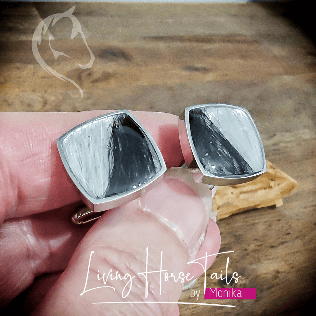 Living Horse Tails Stainless Steel Keepsake Cufflinks - square Custom jewellery Monika Australia horsehair keepsake