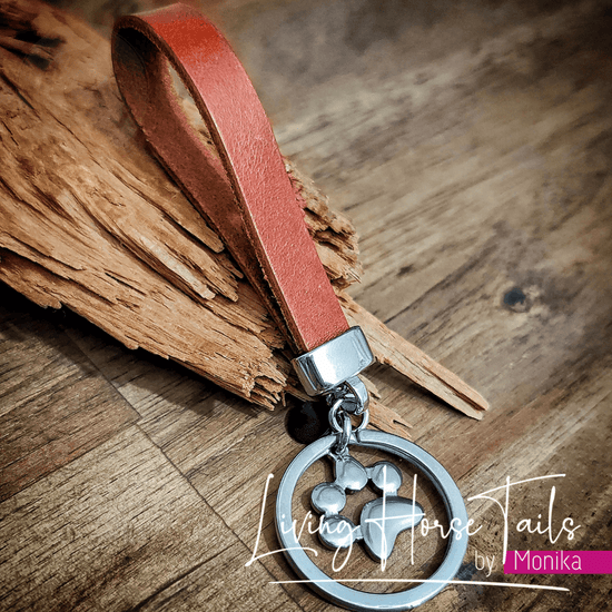 Living Horse Tails Stainless Steel Leather Keyring Fob with paw charm Custom jewellery Monika Australia horsehair keepsake