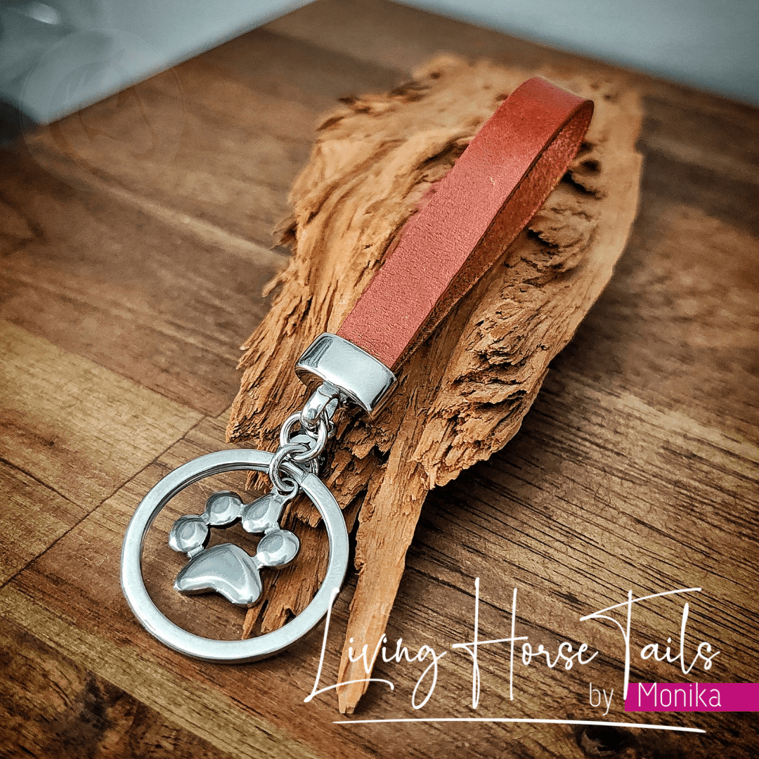 Living Horse Tails Stainless Steel Leather Keyring Fob with paw charm Custom jewellery Monika Australia horsehair keepsake