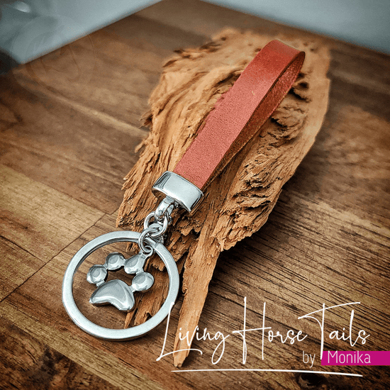 Living Horse Tails Stainless Steel Leather Keyring Fob with paw charm Custom jewellery Monika Australia horsehair keepsake