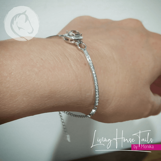 Living Horse Tails Sterling Silver and Cubic Zirconia resin keepsake bracelet Custom jewellery Monika Australia horsehair keepsake