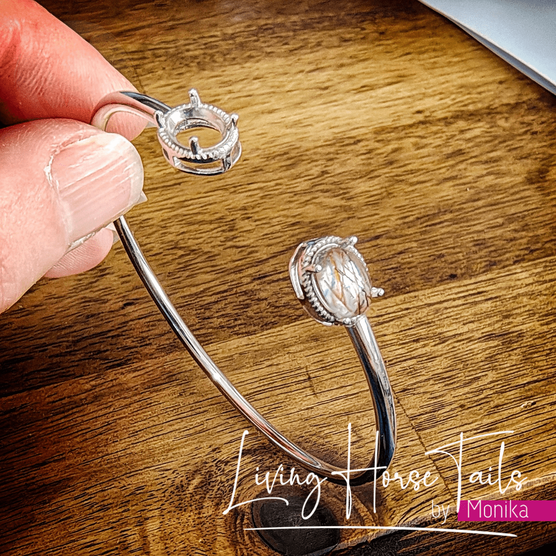 Living Horse Tails Sterling Silver and resin Double end Cuff / Bangle Custom jewellery Monika Australia horsehair keepsake