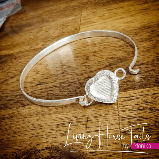 Living Horse Tails Sterling Silver and resin Heart Cuff / Bangle Custom jewellery Monika Australia horsehair keepsake