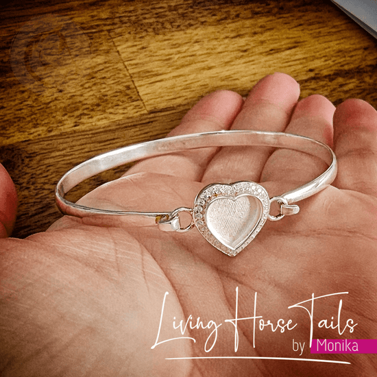 Living Horse Tails Sterling Silver and resin Heart Cuff / Bangle Custom jewellery Monika Australia horsehair keepsake