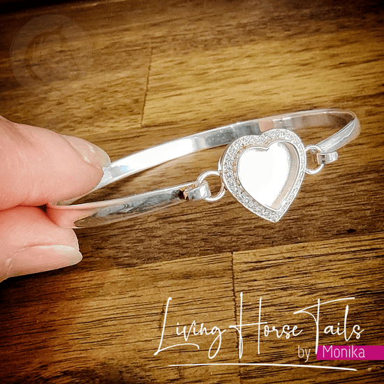 Living Horse Tails Sterling Silver and resin Heart Cuff / Bangle Custom jewellery Monika Australia horsehair keepsake