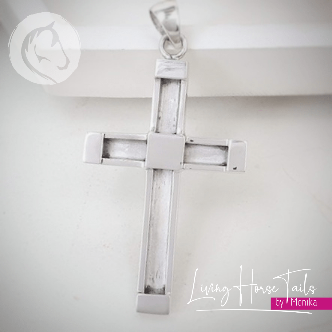 Living Horse Tails Sterling Silver Cross Pendant inlaid with Hair Custom jewellery Monika Australia horsehair keepsake