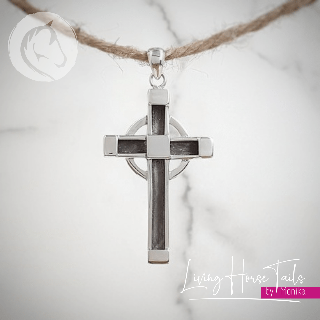 Living Horse Tails Sterling Silver Cross Pendant inlaid with Hair Custom jewellery Monika Australia horsehair keepsake