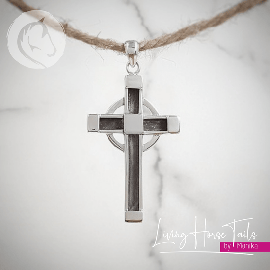 Living Horse Tails Sterling Silver Cross Pendant inlaid with Hair Custom jewellery Monika Australia horsehair keepsake