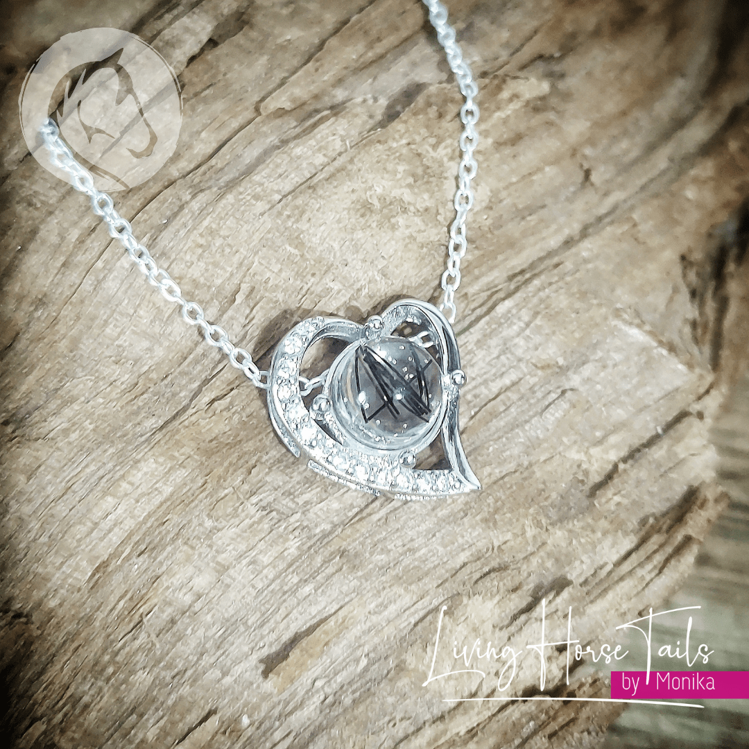 Living Horse Tails Sterling Silver Heart Resin Pendant Necklace Custom jewellery Monika Australia horsehair keepsake