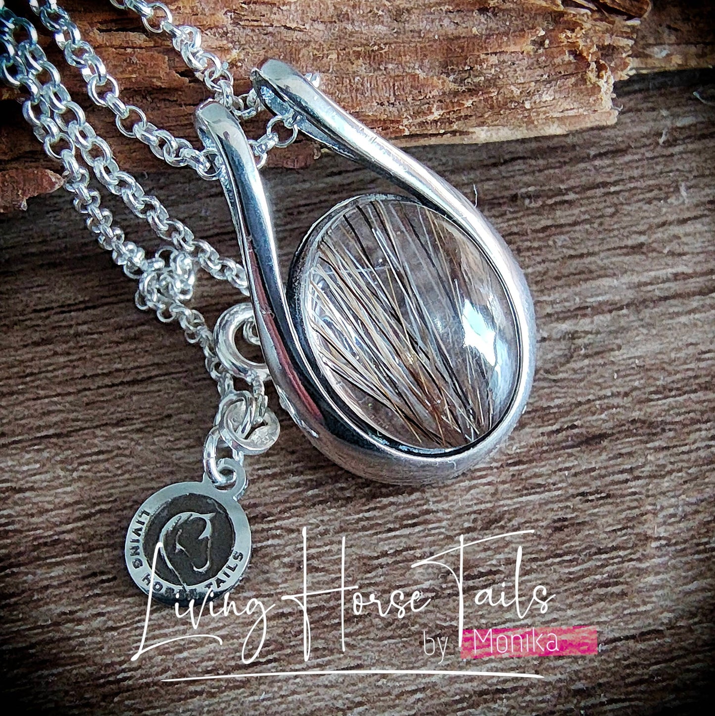 Living Horse Tails Sterling Silver Horse Hair Resin Pendant Custom jewellery Monika Australia horsehair keepsake