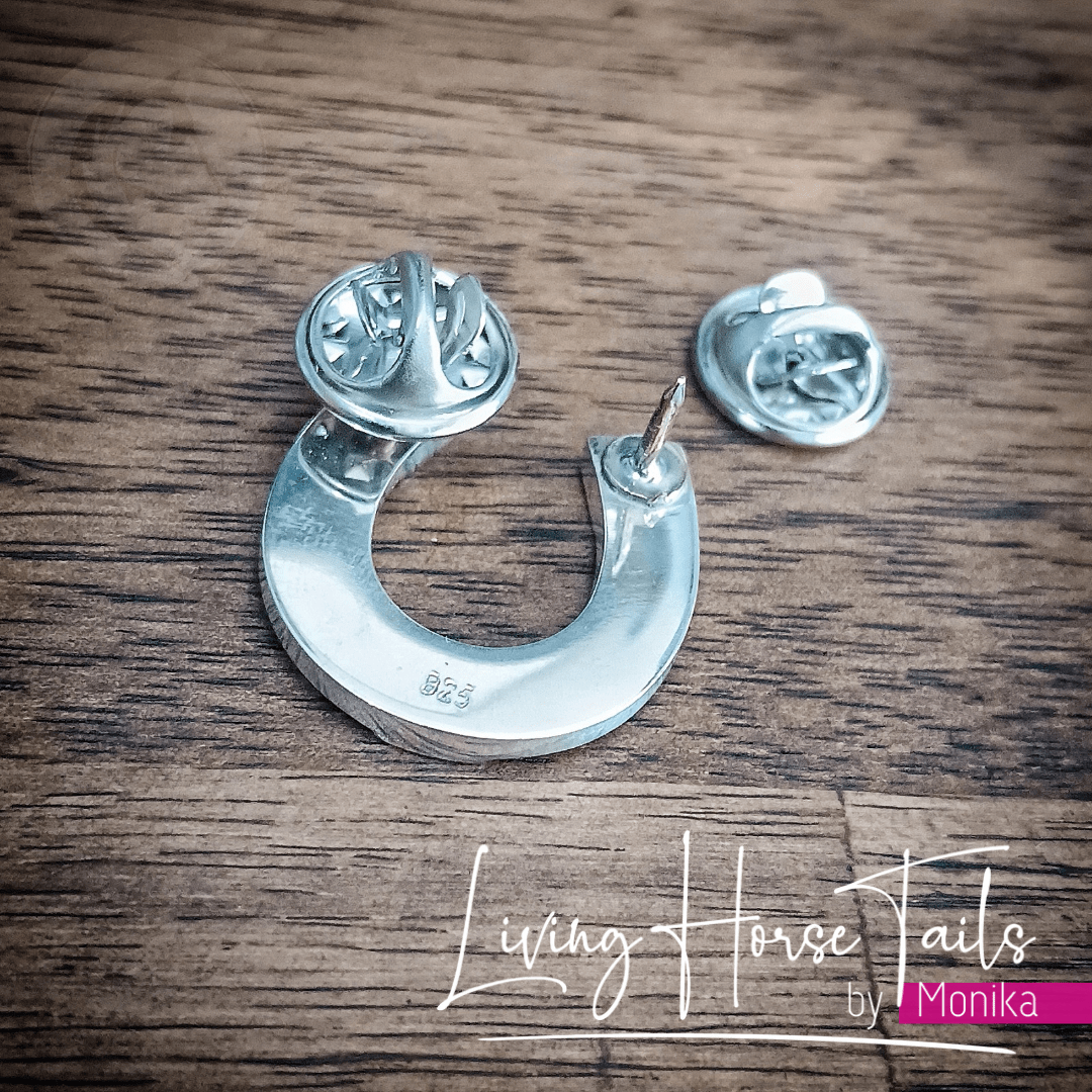 Living Horse Tails Sterling Silver Horseshoe Lapel inlaid with Horsehair Braid Custom jewellery Monika Australia horsehair keepsake