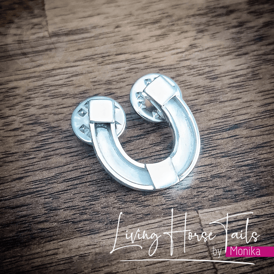 Living Horse Tails Sterling Silver Horseshoe Lapel inlaid with Horsehair Braid Custom jewellery Monika Australia horsehair keepsake