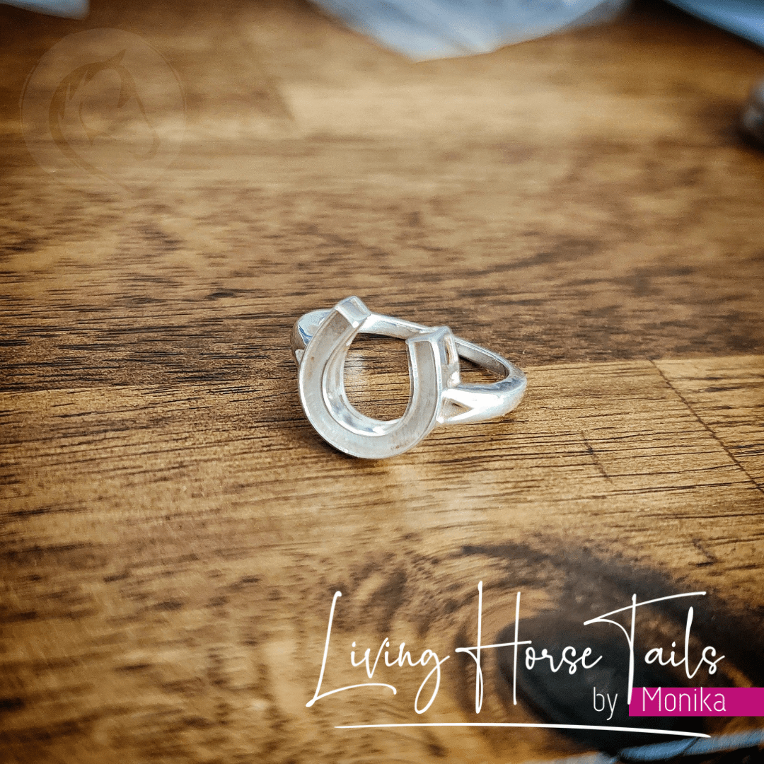 Living Horse Tails Sterling Silver Horseshoe Ring - Style 1 Custom jewellery Monika Australia horsehair keepsake