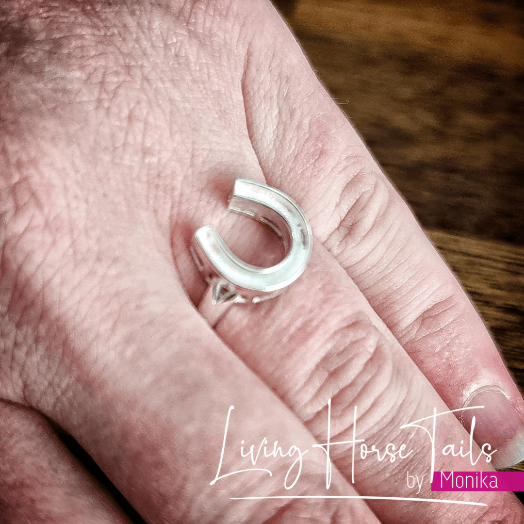 Living Horse Tails Sterling Silver Horseshoe Ring - Style 1 Custom jewellery Monika Australia horsehair keepsake