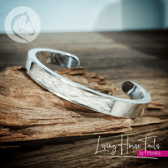Sterling Silver Open Horsehair Braid Inlaid Cuff Bangle Living