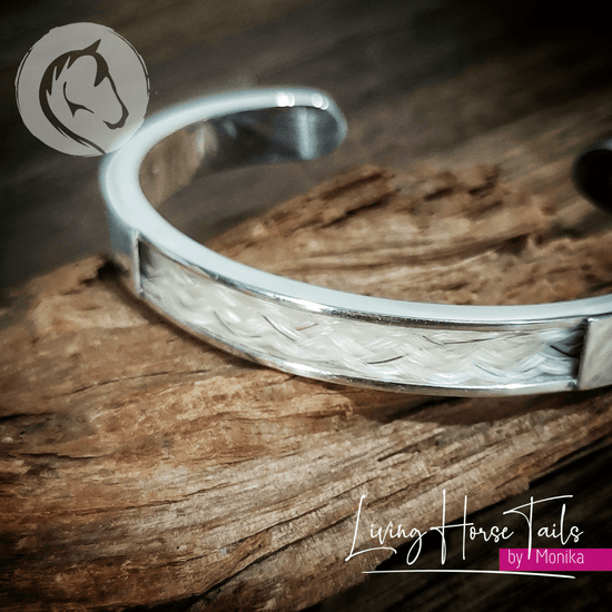 Living Horse Tails Sterling Silver Open Horsehair Braid Inlaid Cuff / Bangle Custom jewellery Monika Australia horsehair keepsake