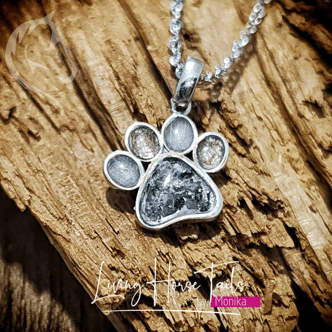 Living Horse Tails Sterling silver resin paw necklace Custom jewellery Monika Australia horsehair keepsake