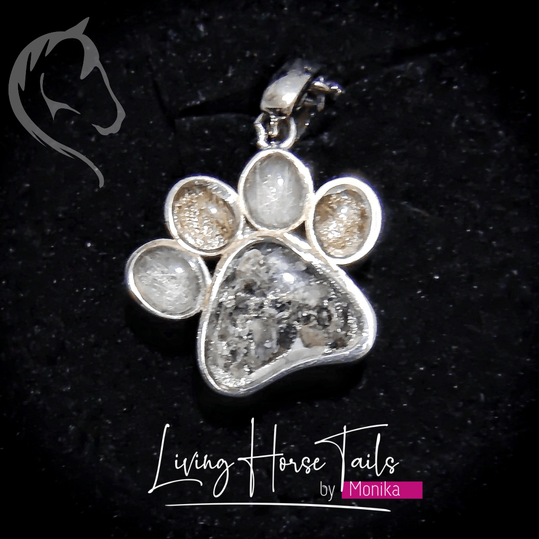 Living Horse Tails Sterling silver resin paw necklace Custom jewellery Monika Australia horsehair keepsake