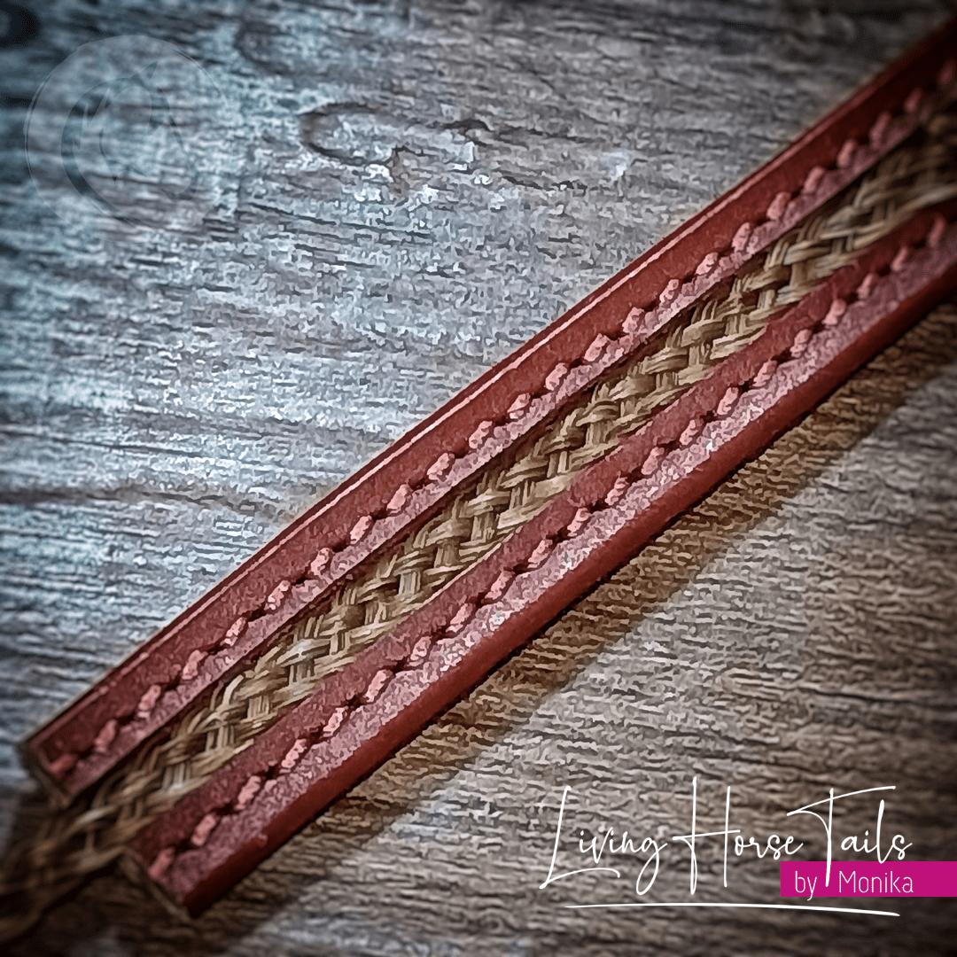 Living Horse Tails Stitched leather and horsehair stainless steel unisex bracelet Custom jewellery Monika Australia horsehair keepsake