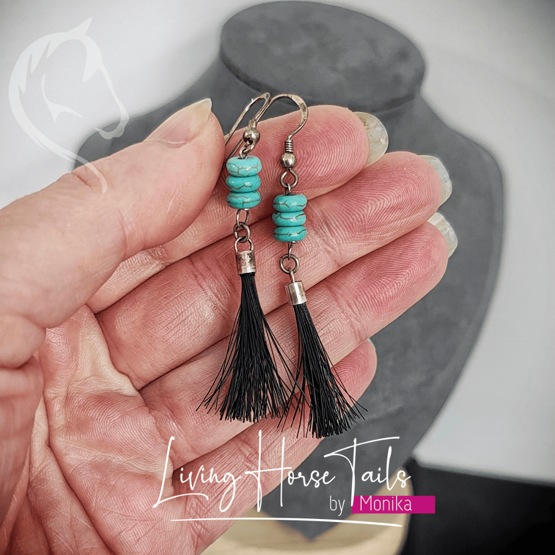 Living Horse Tails Turquoise Horsehair Tassel Earrings Custom jewellery Monika Australia horsehair keepsake