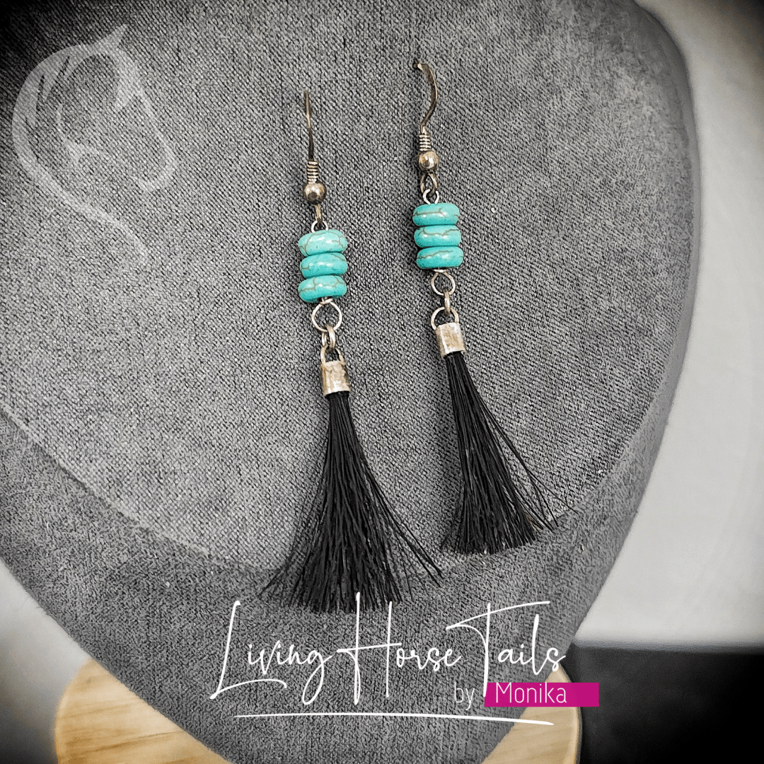 Living Horse Tails Turquoise Horsehair Tassel Earrings Custom jewellery Monika Australia horsehair keepsake