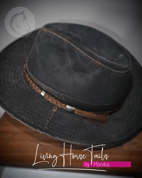 Living Horse Tails Wide Horsehair Braided Hatband with adjustable sliding Tassle Custom jewellery Monika Australia horsehair keepsake