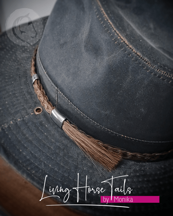 Living Horse Tails Wide Horsehair Braided Hatband with adjustable sliding Tassle Custom jewellery Monika Australia horsehair keepsake