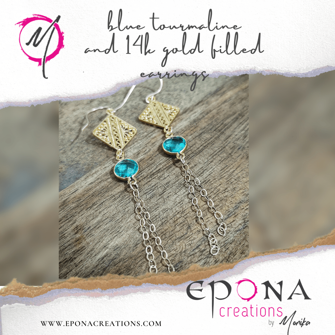 Epona Creations | by Monika - Jewellery and Design Blue Tourmaline and 14k gold filled earrings Custom jewellery Monika Australia horsehair keepsake
