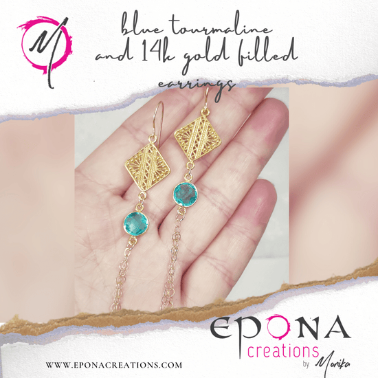 Epona Creations | by Monika - Jewellery and Design Blue Tourmaline and 14k gold filled earrings Custom jewellery Monika Australia horsehair keepsake