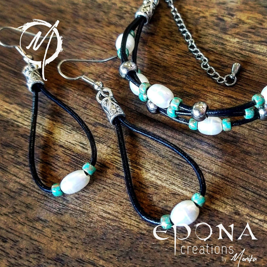 Epona Creations | by Monika - Jewellery and Design Freshwater Pearl and Sea Green Glass Beaded Leather Bracelet Custom jewellery Monika Australia horsehair keepsake