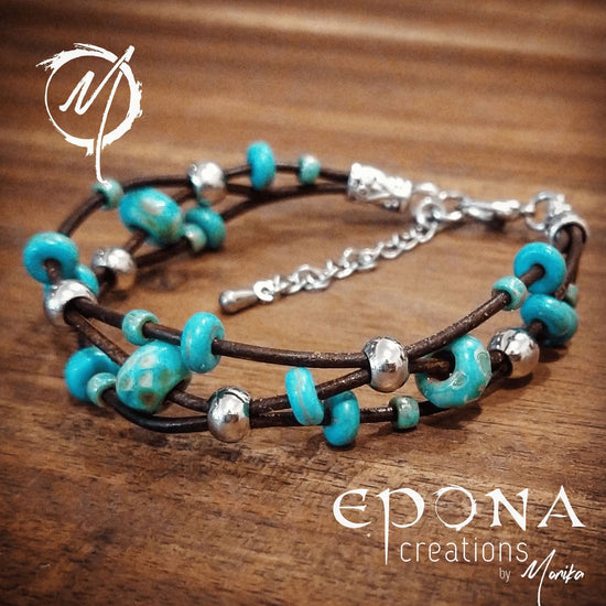 Epona Creations | by Monika - Jewellery and Design Handmade beaded leather bracelet in turquoise look finish. Custom jewellery Monika Australia horsehair keepsake